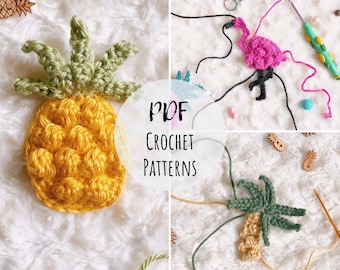 Tropical Appliqué Crochet Patterns – Pineapple, Palm, Flamingo (PDF Download)