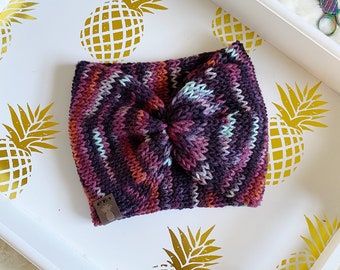 Purple Cinched Headband - Knit Cinched Headband - Cinched Headband - Knitted Ear Warmer - Purple Ear Warmer