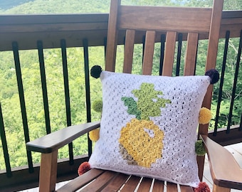 C2C Crochet Pineapple Pillow Cover - 20" Square Cushion