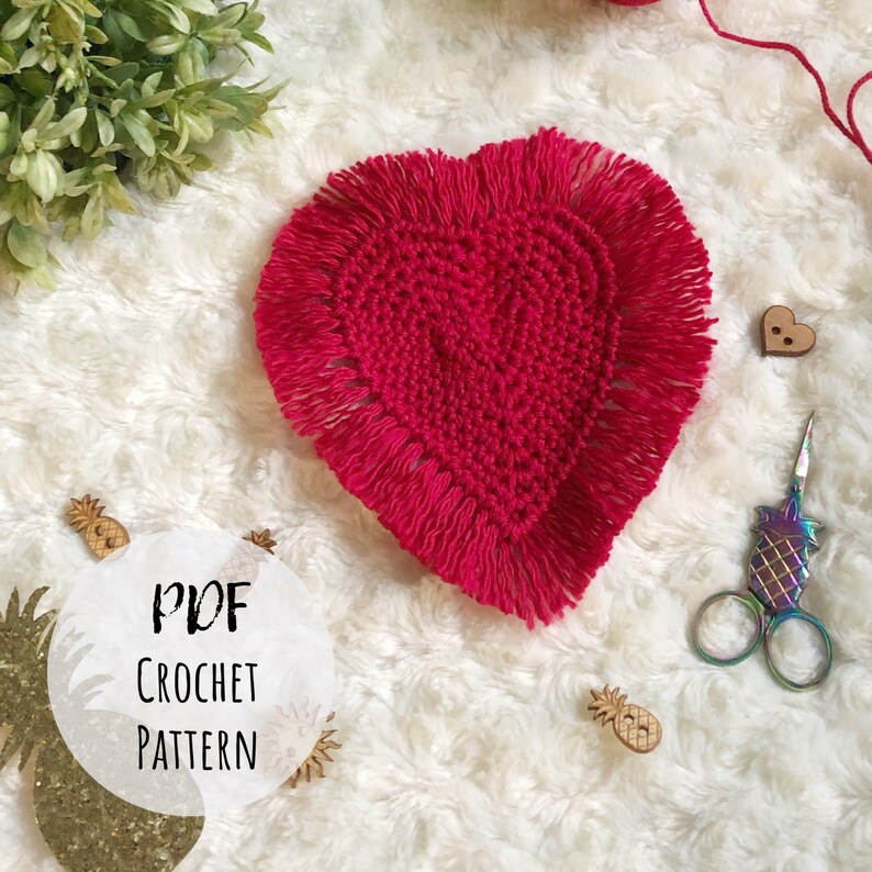 Boho Heart Crochet Coasters PATTERN ONLY Crochet Home Decor Crochet Coasters
