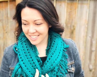 Crochet Scarf - Infinity Scarf - Handmade Scarf - Fringe Scarf - Loop Scarf - Spring Scarf - Boho Scarf