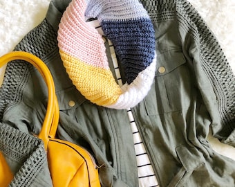 Crochet Infinity Scarf - Diagonal Ribbed Lightweight Braid