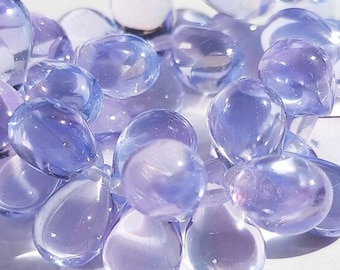 6x9mm 20pcs Czech Glass Teardrop Beads - blue, pink, and purple combination