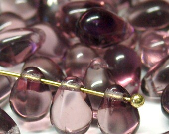 6x9mm 20pcs Czech Glass Teardrop Beads - Light amethyst purple