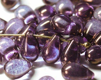 6x9mm 20pcs Czech Glass Teardrop Beads - Vega Luster Purple