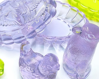 Czech Alexandrite Neodymium Glass Figurines – Color Changing Purple Blue Birds, Doves, Penguin