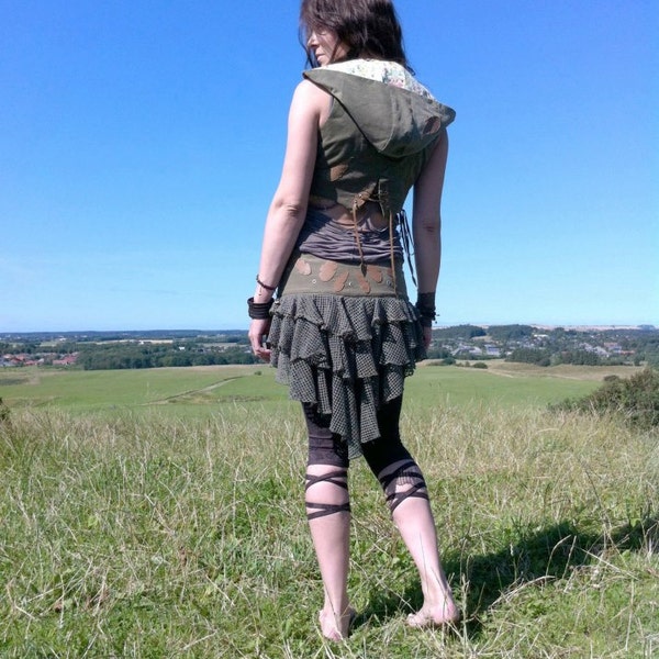 reserved for Brittany K-  UNDERBUST GREEN HOODIE Gipsy Hippie Pixie Forest Boho Fashion