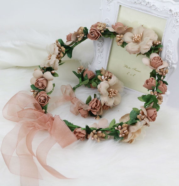 Items similar to bridal floral crown girl halo flower hair wreath ...