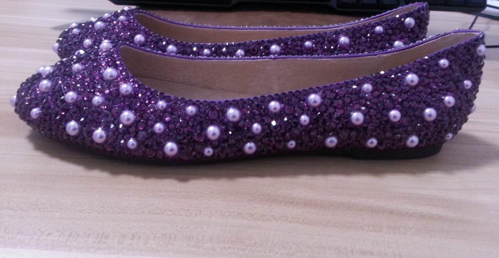 purple closed toe ballet flats shoes
