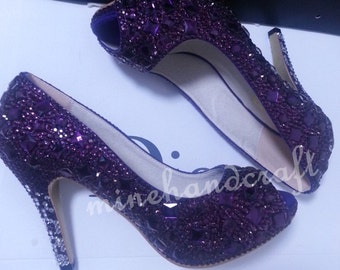 Blue Shoes Women Pumps Heels Blue Crystal Rhinestone Prom