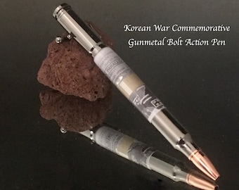 Korean War Commemorative Gunmetal Bolt Action Pen - Contains Sand From Korea