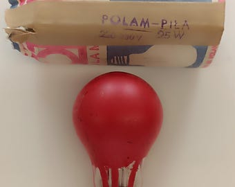 Vintage rote alte Glühbirne Glühlampe Signallampe POLAM Piła E27 40W mit Originalverpackung Sammlerstück DDR Ostblock