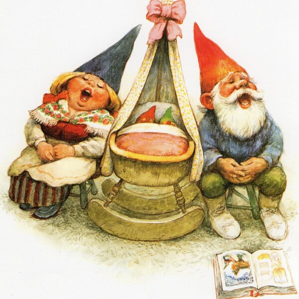 Art Print by Rien Poortvliet Gnome elf David and Lisa  baby twins