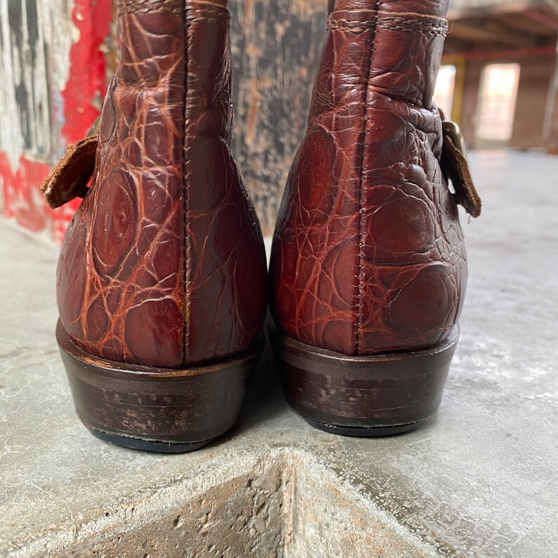 1980's Size 6 Sudini Made in Italy Leather Tall Riding Boots with Brass Buckle, Womens Equestrian Horse Riding Boots Cognac