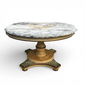 NO SHIPPING Vintage Pedestal Italian Marble Top End Table, Neoclassical / Regency-style small coffee table with wood base