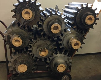 SHIPPING NOT INCLUDED in price, 5 Wood Gears, Movie Props Gears, Industrial Design, Industrial Table base,  podium, Industrial plant stand,