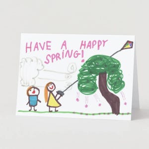 Tenha uma feliz primavera - Cartão de felicitações em branco, cartão com paisagem - 7x10 - Download em PDF - Feito para crianças