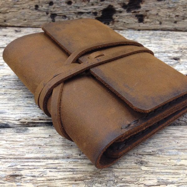 Handmade minimalist leather wallet 2 slots 4"x3.6"/10.2cm.x9.2cm. Good for any currency,US,UK,Euro.