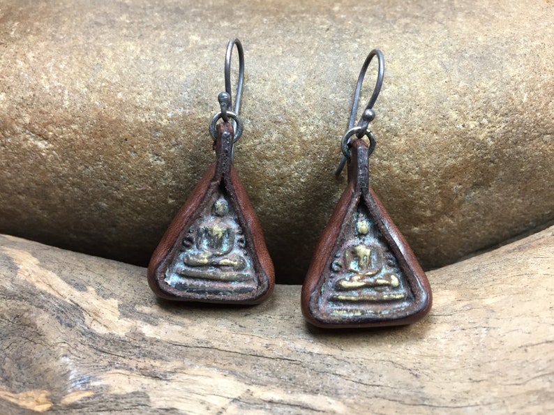 Healing Simple Womens Earrings Boho Energy Charm Spiritual Rustic Meditation Brass Buddha Earrings Yoga Gift for Women Minimalist