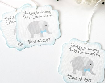 Elephant Baby shower favor tags, Boy baby shower thank you favor tag, Elephant baby shower gift tag, Thank you for showering baby with love