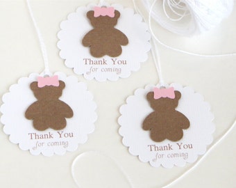 Teddy bear baby shower tags, Girl baby shower favor tags, Pink Baby shower thank you tags, Thank you for coming favor tags, Build a bear