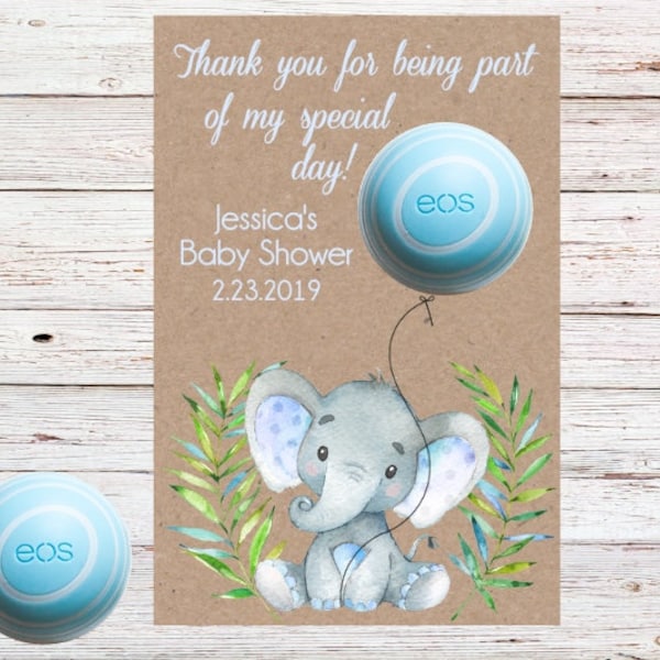 Printable Elephant baby shower favor tags, EOS baby shower favors printable, Lip balm baby shower favor tag, Boy baby shower, EOS holder