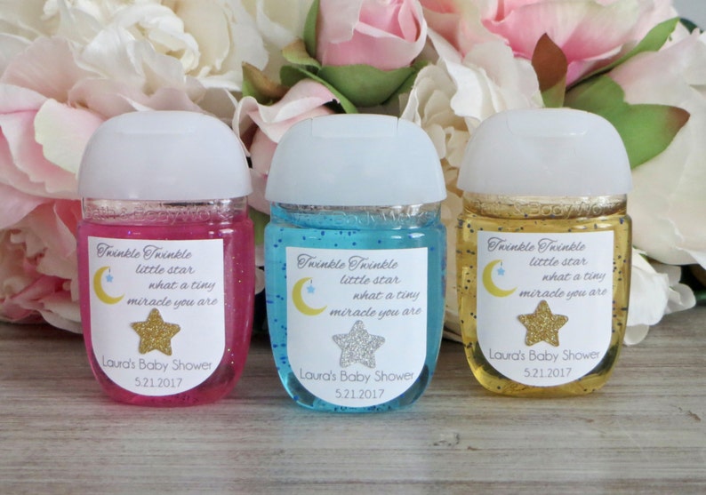 Twinkle Twinkle Little Star baby shower hand sanitizer favor label, Twinkle twinkle little star first birthday hand sanitizer label image 3