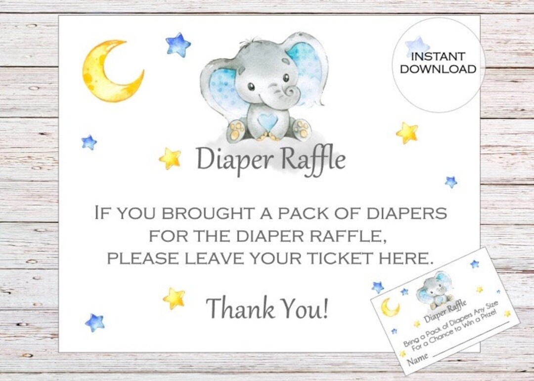 Elephant Diaper Raffle Ticket Printable, Diaper Raffle Download ...