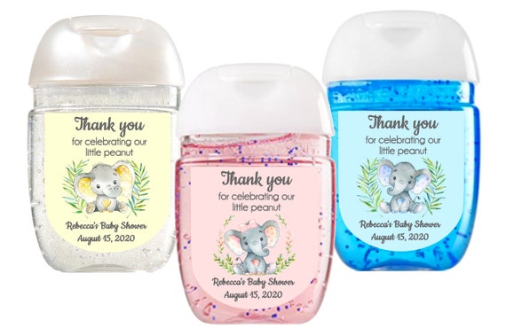 Pink elephant baby shower favor labels, hand sanitizer labels, Girl baby shower favor, hand sanitizer favor label, Thank you stickers Il_570xn