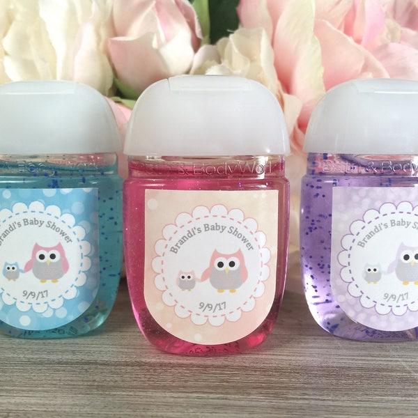 Owl baby shower favor labels, hand sanitizer favor label, hand sanitizer labels, owl first birthday party favor sticker, hooty owl stickers