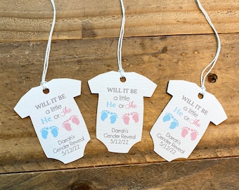 Gender reveal baby shower favor tag, Baby shower thank you tags, Gender reveal ideas, He or She baby shower favor tags