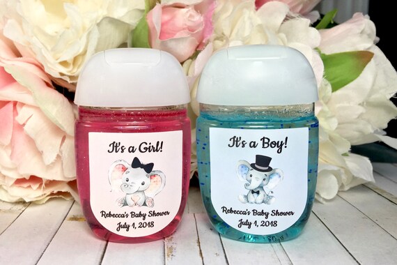 Elephant baby shower favor label, It's a Girl baby shower, It's a Boy baby shower, hand sanitizer favor label, hand sanitizer label Il_570xn