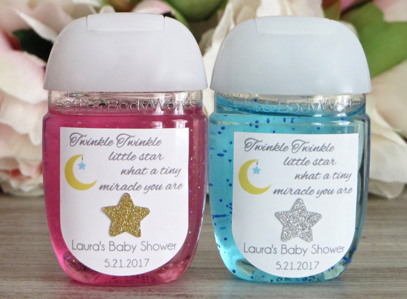 Twinkle Twinkle Little Star baby shower hand sanitizer favor label, Twinkle twinkle little star first birthday hand sanitizer label image 2