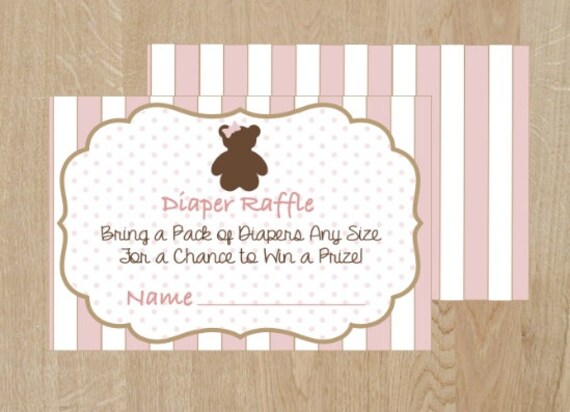 Bear diaper raffle ticket, Teddy bear baby shower, Printable Raffle Tickets, Girl baby shower diaper raffle ticket, Diaper Raffle cards Il_570xn