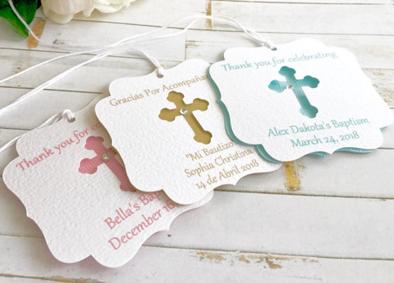 Gold baptism favor tags, Mi bautizo, Mi baptism, baptism thank you tags, First Communion favor tags, Christening favor tag, Cross favor tags Il_570xn