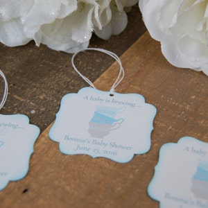 A baby is brewing favor tags, Love is brewing favor tags, tea party favor tags, tea cup favor thank you tags, Boy baby shower favor tag image 4