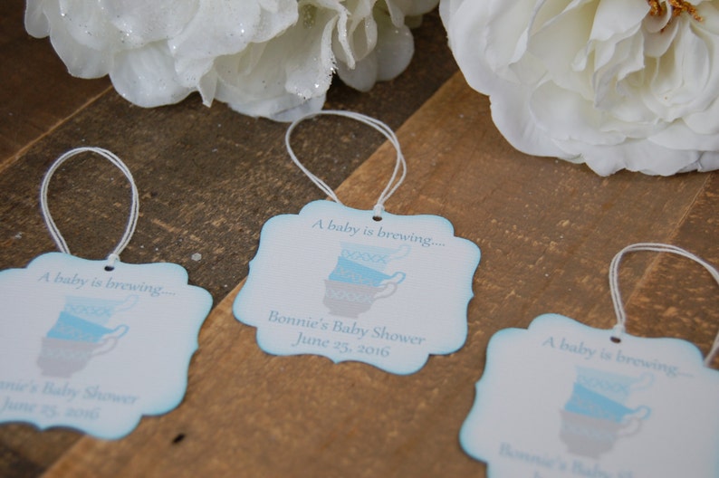 A baby is brewing favor tags, Love is brewing favor tags, tea party favor tags, tea cup favor thank you tags, Boy baby shower favor tag image 4