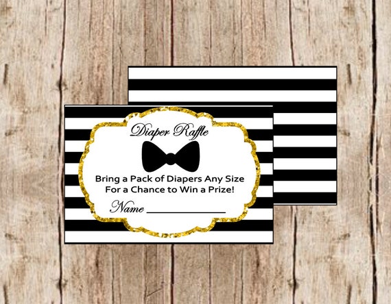 Black and gold baby shower, Black tie baby shower diaper raffle ticket, black and white baby shower, black and gold diaper raffle cards Il_570xn