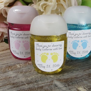 Baby shower labels, Baby shower favor labels, Footprints Baby Shower stickers, hand sanitizer labels, PocketBac labels, hand sanitizer favor image 1