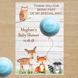 Printable woodland baby shower favor tags, EOS baby shower favors printable, Lip balm printable baby shower favor tag, EOS lip balm holder image 1