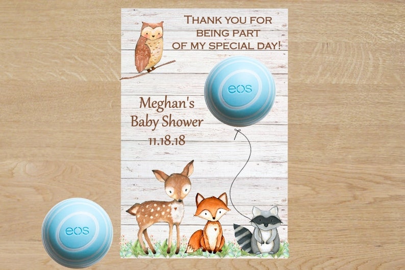 Printable woodland baby shower favor tags, EOS baby shower favors printable, Lip balm printable baby shower favor tag, EOS lip balm holder image 1
