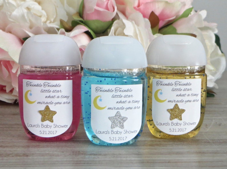 Twinkle Twinkle Little Star baby shower hand sanitizer favor label, Twinkle twinkle little star first birthday hand sanitizer label image 4