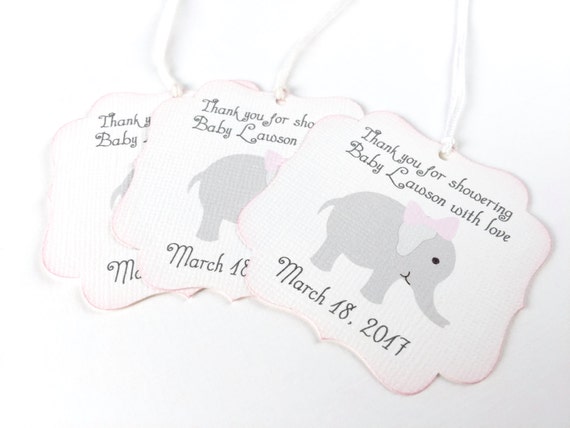Elephant baby shower favor tags, Girl Baby shower tags, Personalized baby shower thank you tag, Elephant baby shower gift tag Il_570xn