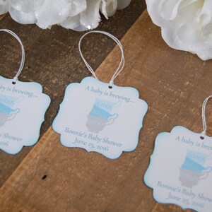 A baby is brewing favor tags, Love is brewing favor tags, tea party favor tags, tea cup favor thank you tags, Boy baby shower favor tag image 3