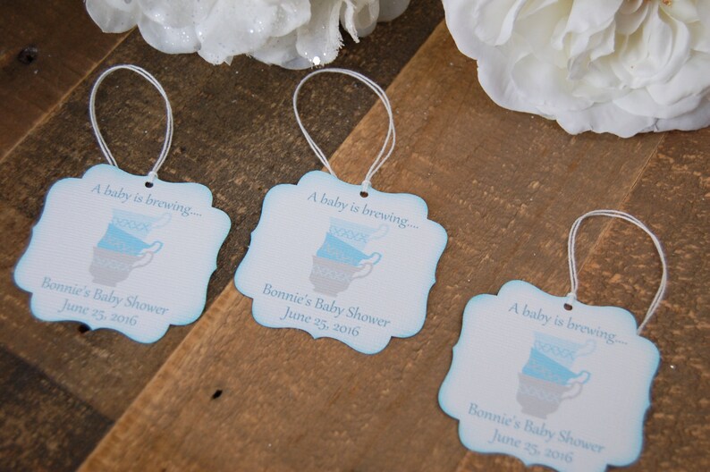 A baby is brewing favor tags, Love is brewing favor tags, tea party favor tags, tea cup favor thank you tags, Boy baby shower favor tag image 3