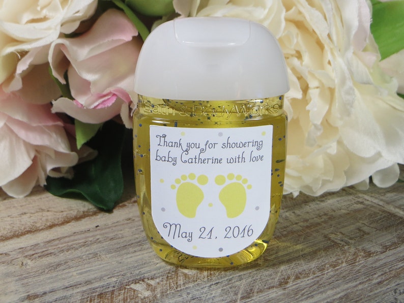 Baby shower labels, Baby shower favor labels, Footprints Baby Shower stickers, hand sanitizer labels, PocketBac labels, hand sanitizer favor image 5