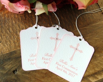 Baptism favor tags, First communion thank you tags, pink christening gift tags, Religious favor tags, Baptism tags