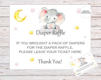 Elephant printable diaper raffle ticket, Elephant baby shower, Diaper raffle ticket girl, diaper raffle cards, diaper raffle download