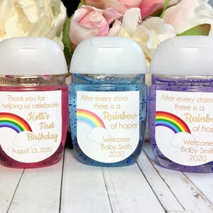 Rainbow baby shower favor label, Rainbow birthday party favor sticker, Rainbow party favor label, hand sanitizer label, Thank you sticker image 2