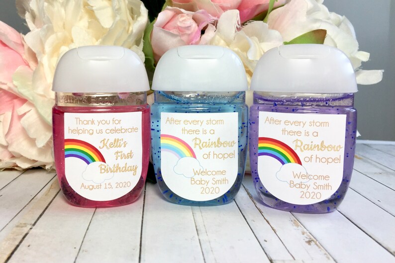 Rainbow baby shower favor label, Rainbow birthday party favor sticker, Rainbow party favor label, hand sanitizer label, Thank you sticker image 2